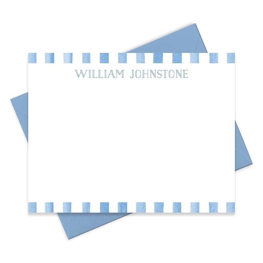 Personalized Stationery Note Card & Envelope Set for Children, Watercolor Stripe Border Design Pe... | Amazon (US)