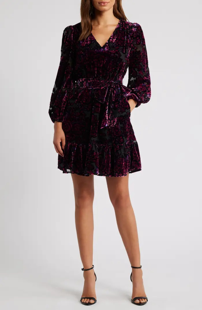 Long Sleeve Burnout Velvet Cocktail Dress | Nordstrom