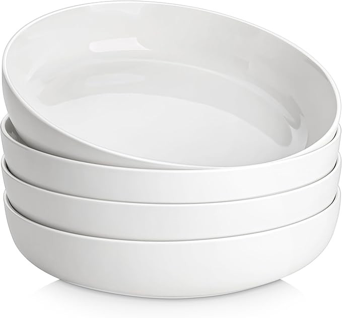 MALACASA 48 Oz Pasta Bowls Set of 4, 9 Inch Salad Bowls, White Ceramic Serving Bowls for Kitchen,... | Amazon (US)