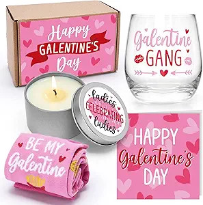 Galentines Day Gifts Valentines Day Gifts for Her Wine Glass Socks Rose Scented Candles 12 oz Gre... | Amazon (US)
