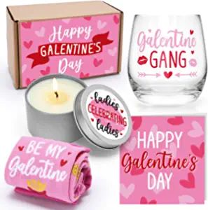Galentines Day Gifts Valentines Day Gifts for Her Wine Glass Socks Rose Scented Candles 12 oz Gre... | Amazon (US)
