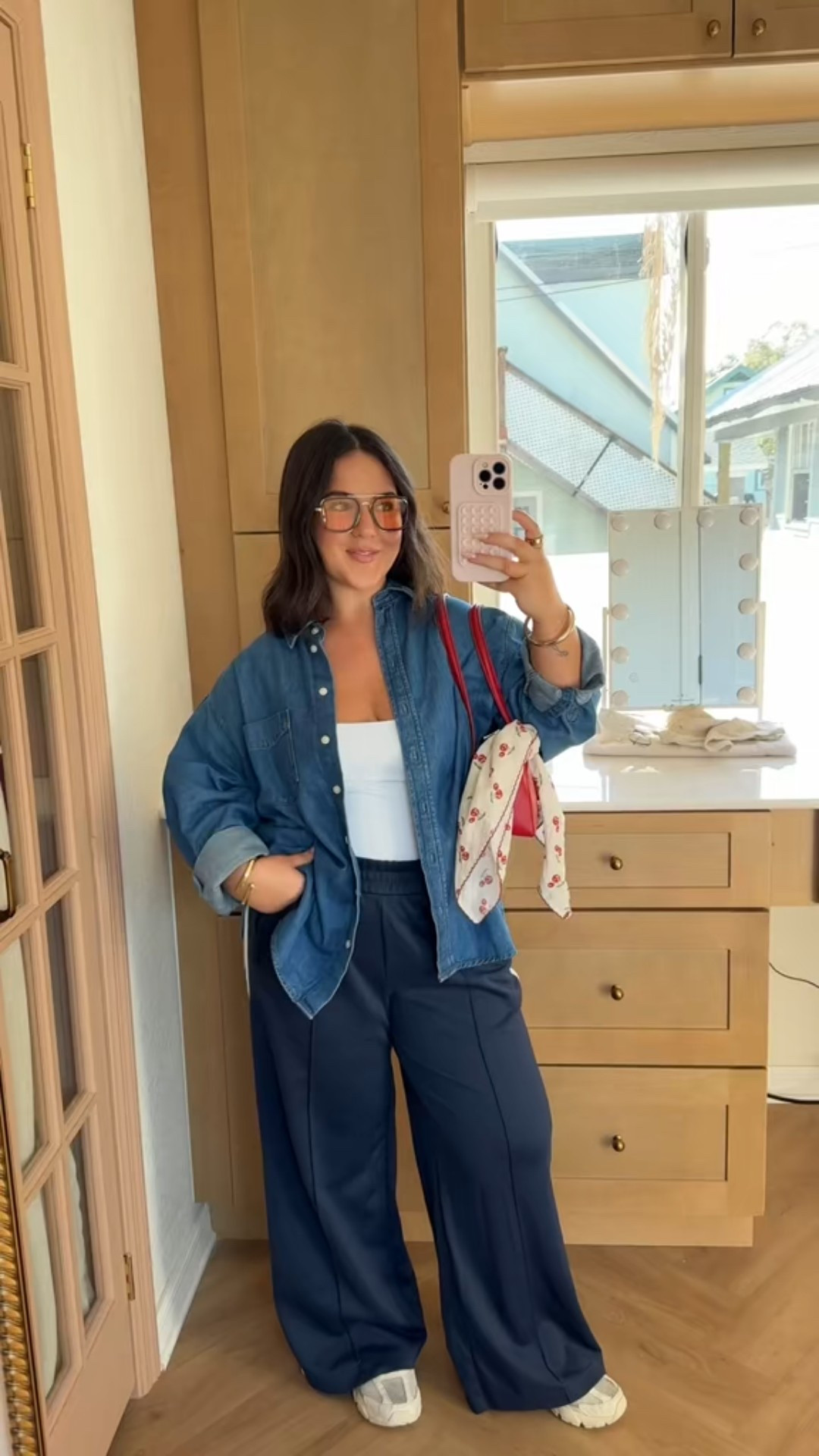 the perfect casual fall fit 🍒🍂 wearing a M in the tank, M petite in the denim top & M petite in the track pants! // fall outfit ideas, fall fashion, denim shirt

#LTKSeasonal #LTKMidsize #LTKPetite