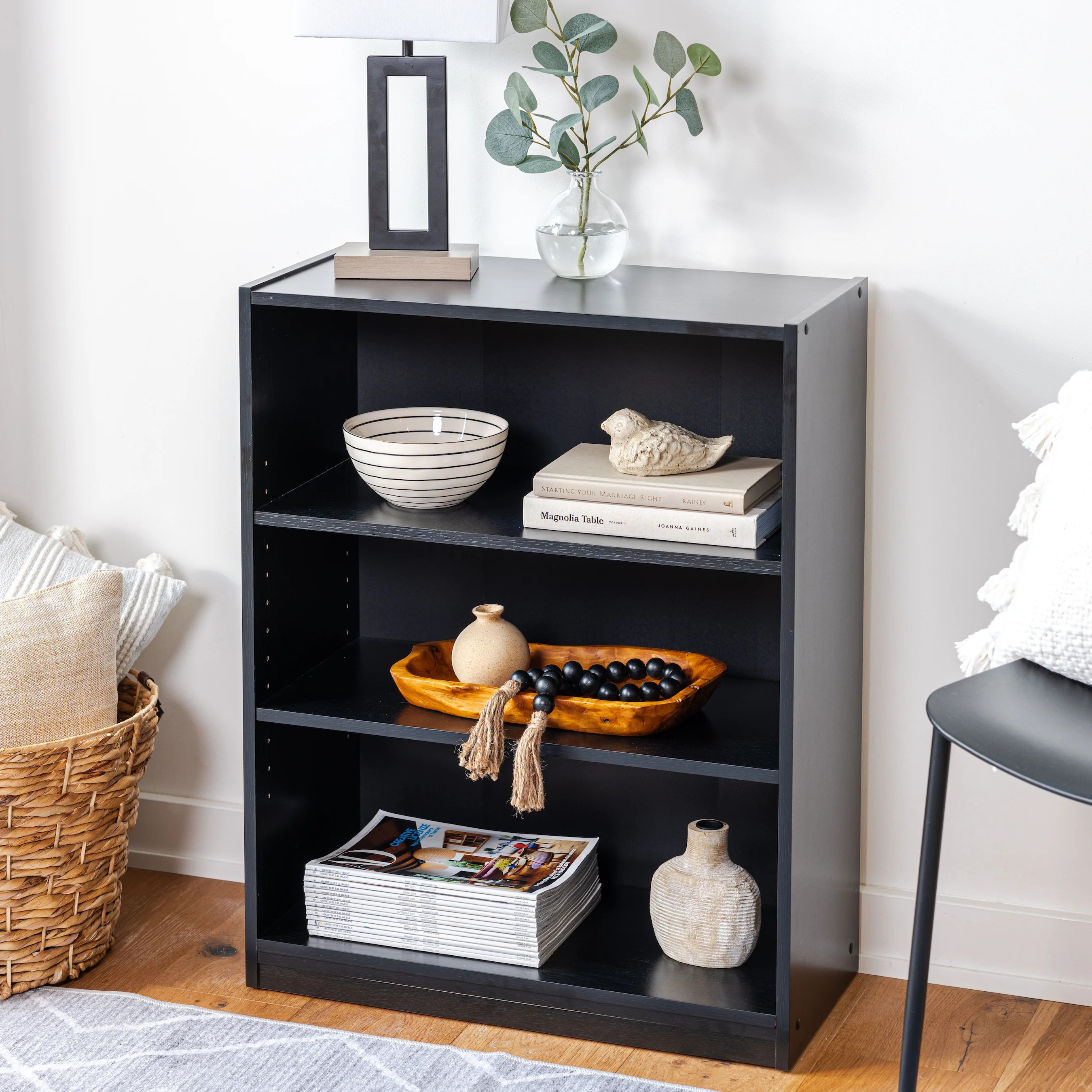 Mainstays 3-Shelf Bookcase with Adjustable Shelves, True Black Oak | Walmart (US)
