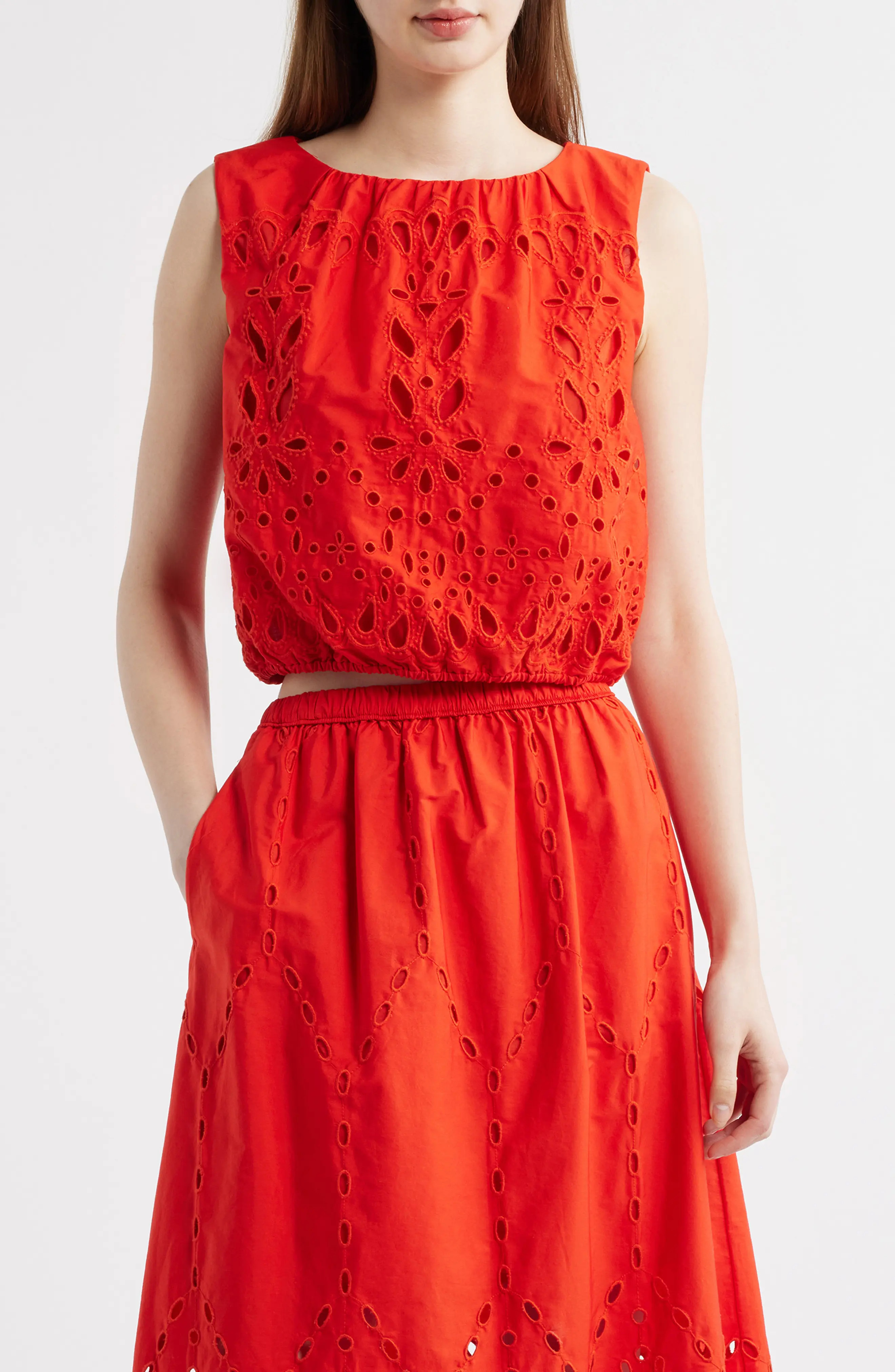 Embroidered Sleeveless Poplin Bubble Top (Women) | Nordstrom | Nordstrom