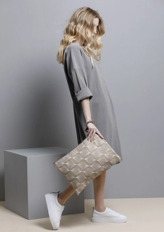 Oversize Clutch bag for women huge purse jute eco friendly clutch wallet with handmade geometric scr | Etsy (CAD)