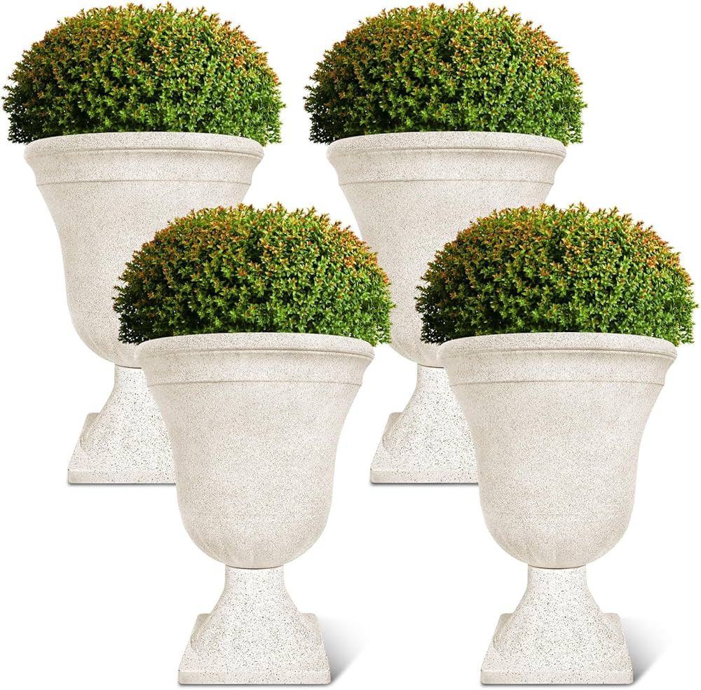 Dandat 4 Pack Large Outdoor Urn Planter 22 inch Tall Plastic Planter for Front Proch Classic Vase... | Amazon (US)
