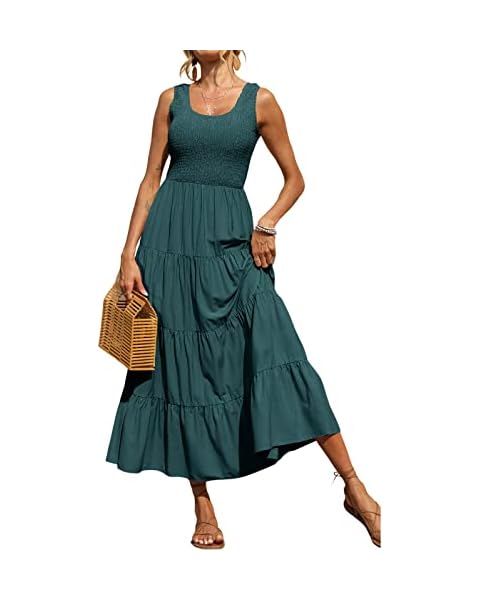 PRETTYGARDEN Women's Cross Neck Summer Sleeveless Tiered Maxi Dress Beach Tie Strap Smocked Long ... | Amazon (US)