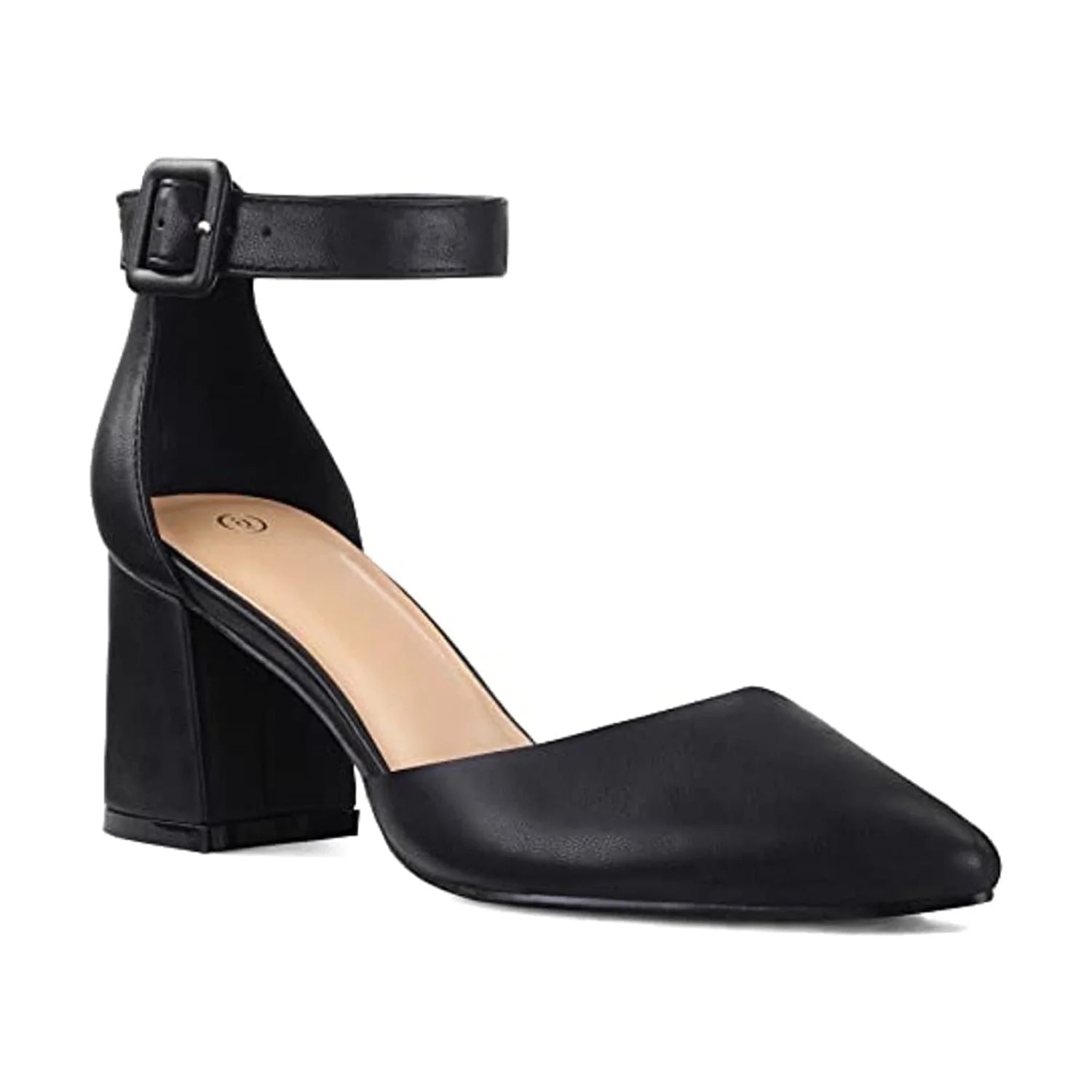 Pennysue Women's Low Chunky Heels Pump Black PU Pointy Toe With Ankle Strap Size 10 | Walmart (US)