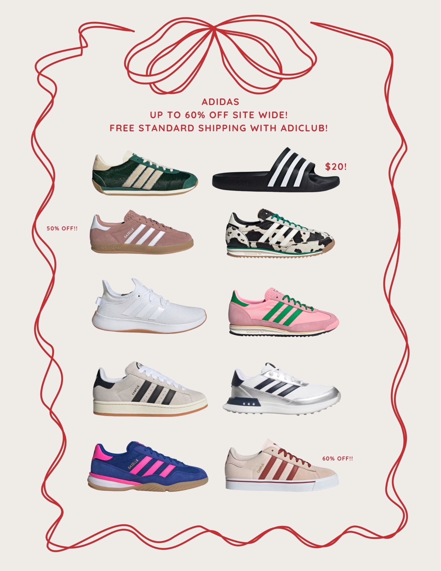 ADIDAS - SHOES ON SHOES ON SHOES! 

• Up to 60% off site wide!! 
• Free standard shipping with Adiclub! 

#LTK12Days #12DaysofLTK

#LTKGiftGuide #LTKActive #LTKHoliday