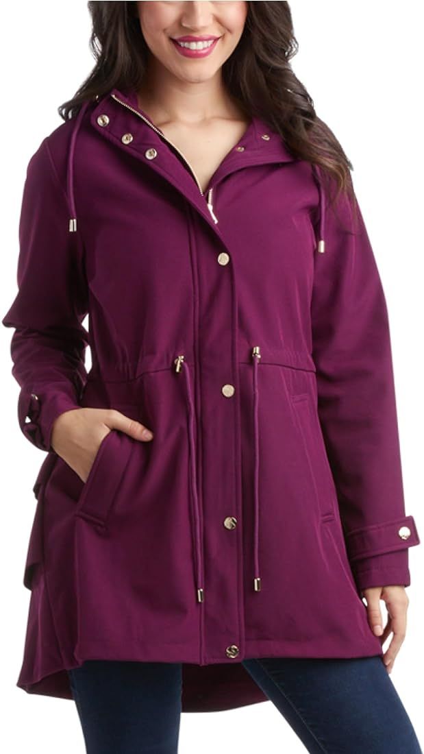 Jessica Simpson Women's Jacket – Water Resistant Softshell Raincoat, Ruffle Back - Long Hooded ... | Amazon (US)