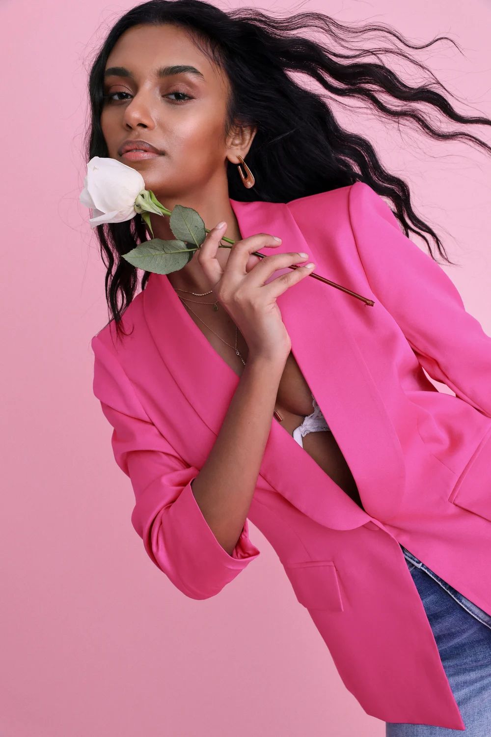 Back in Business Hot Pink Ruched Sleeve Blazer | Lulus (US)
