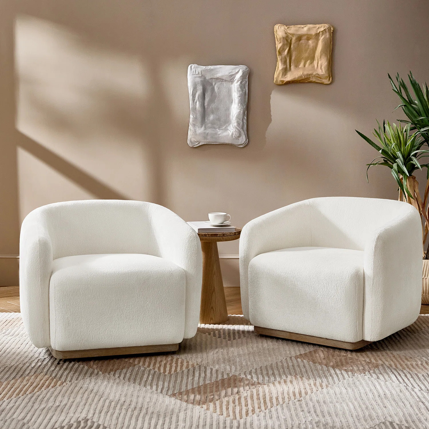 Berklie Emily Modern Swivel Armchair With Solid Wood Base | Wayfair North America