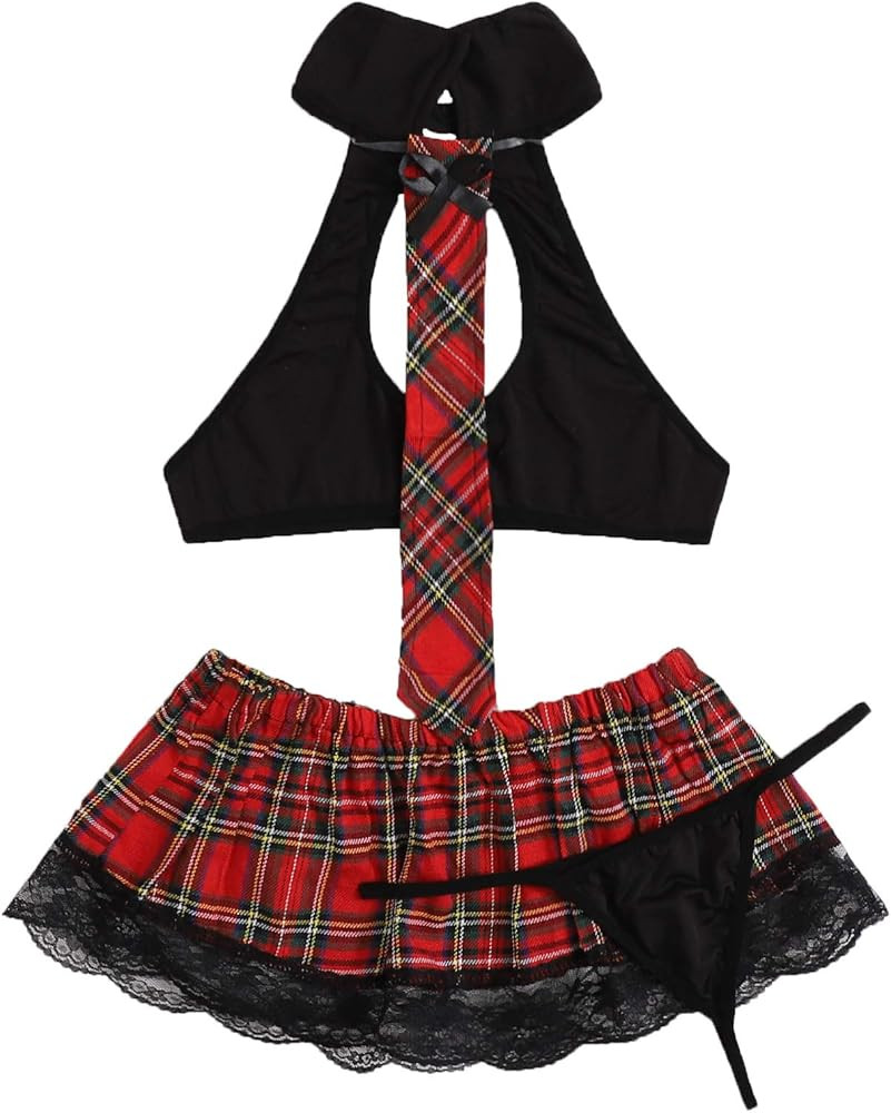 SweatyRocks Women's Costume Sexy Lingerie Set Cosplay Top and Plaid Skirt Outfit | Amazon (US)