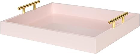 Kate and Laurel Lipton Decorative Tray with Polished Gold Metal Handles, Soft Pink | Amazon (US)