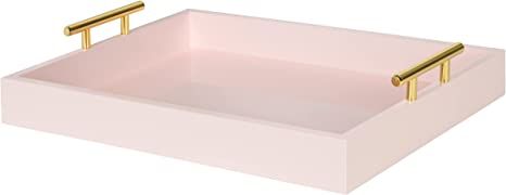 Kate and Laurel Lipton Decorative Tray with Polished Gold Metal Handles, Soft Pink | Amazon (US)