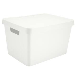 Large Vinto 8.58 in. H x 14.57 in. W Storage Box with Lid in White | The Home Depot