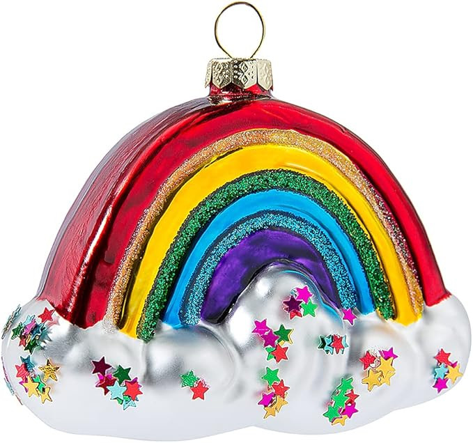 2 Pack Hand Blown Glass Rainbow Christmas Ornaments, Hand Painted Glass Rainbow Ornaments for Chr... | Amazon (US)