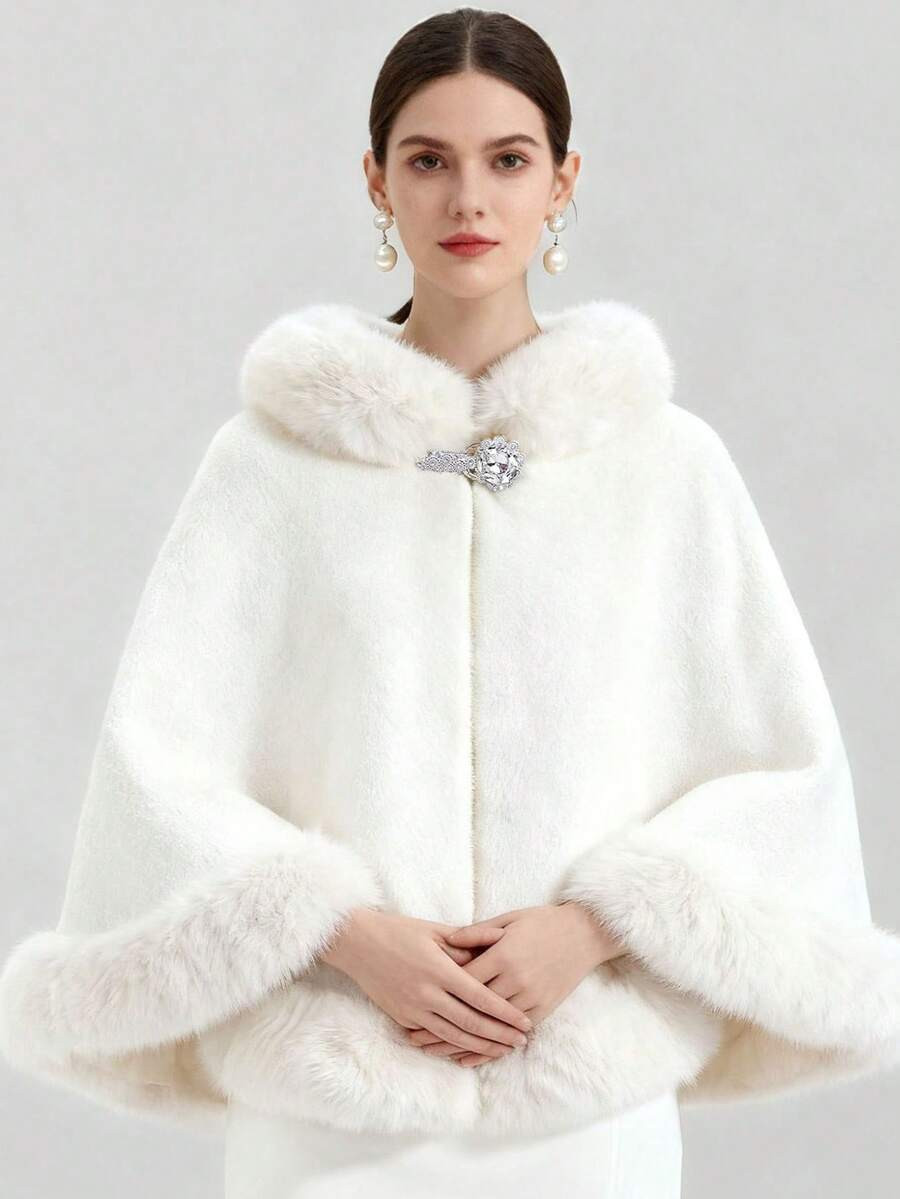 1pc Autumn/Winter New Bride Wedding Dress Bridal Faux Fur Collar Cloak Shawl White Oversized Knit... | SHEIN