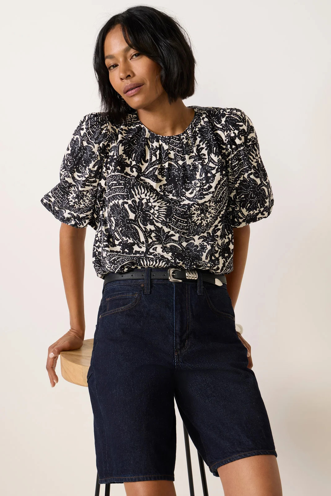 EVEREVE Women's Declan Printed Blouse, Size XS, Black | Evereve