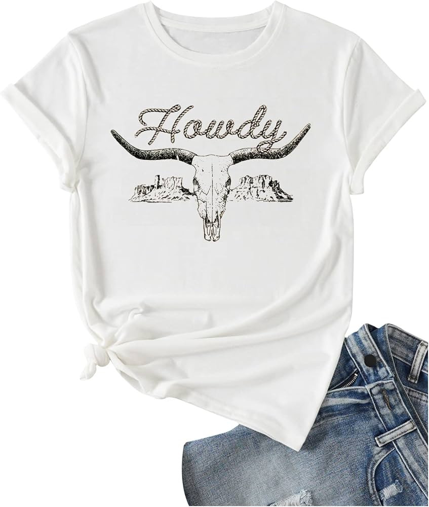 Howdy Shirt Women Western Vintage Country Music Casual Short Sleeve Tee Tops | Amazon (US)