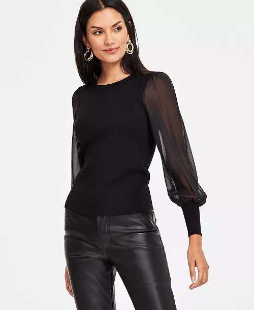Women's Sheer-Sleeve Sweater, Exclusively at Macy's | Macy's