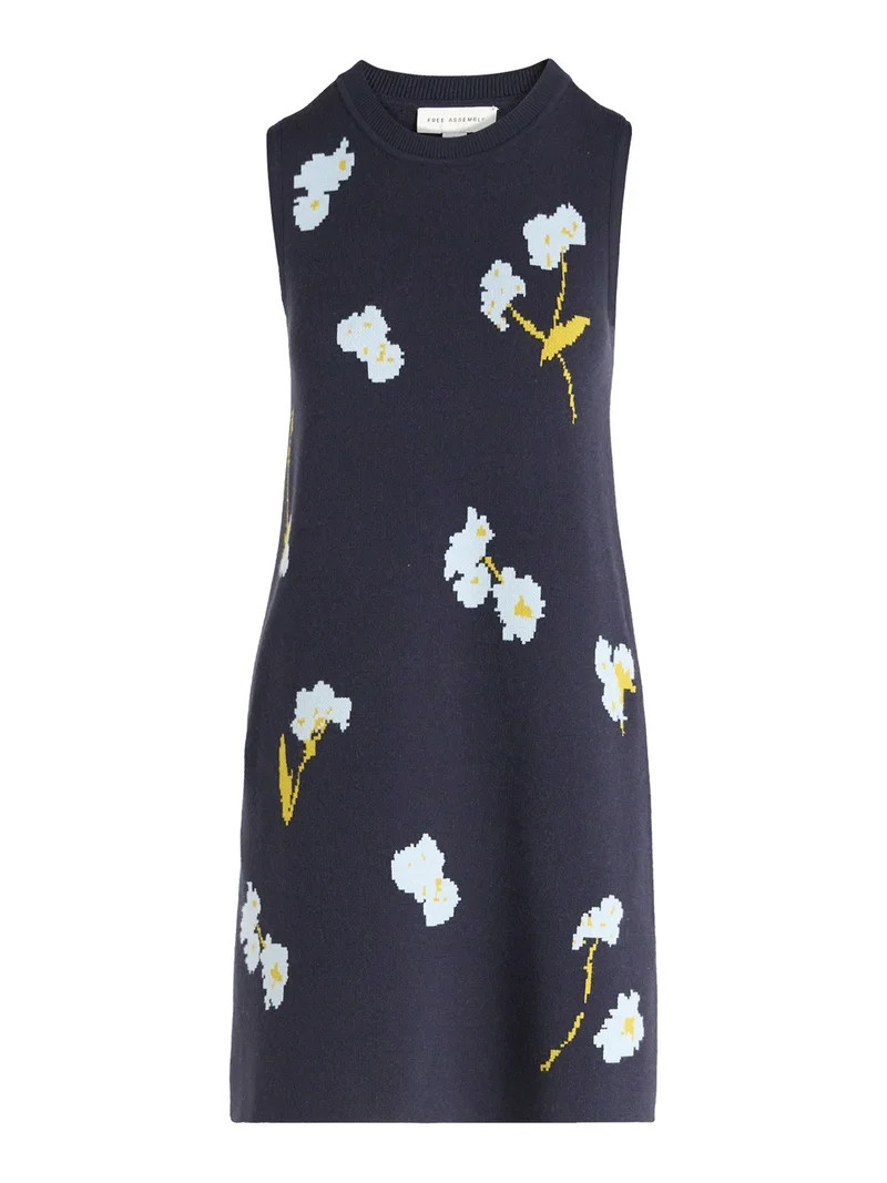 Free Assembly Women's and Women's Plus Sleeveless Floral Jacquard Mini Sweater Dress, Sizes XS-XX... | Walmart (US)