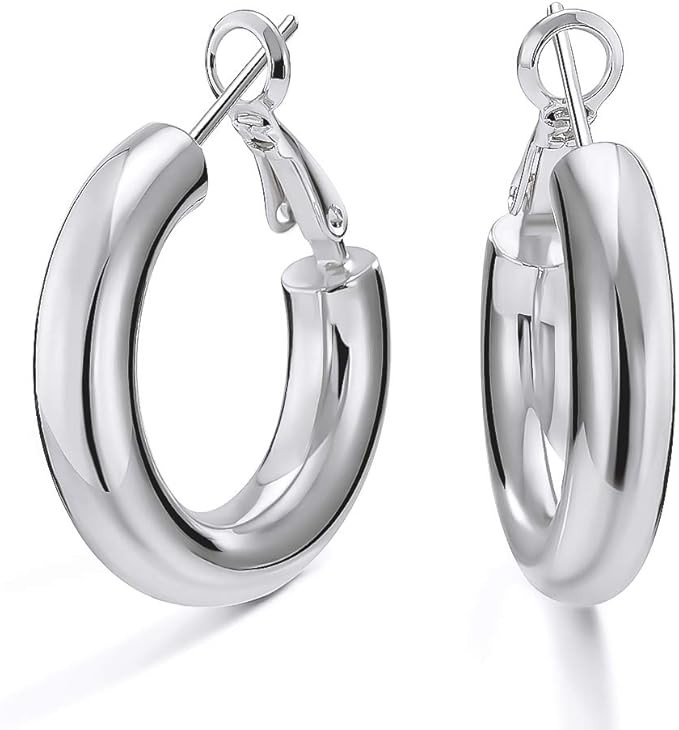 SHOWNII Chunky Gold Hoop Earrings, 14K Gold Plated Chunky Tube Hoop Earrings for Women Lightweigh... | Amazon (US)