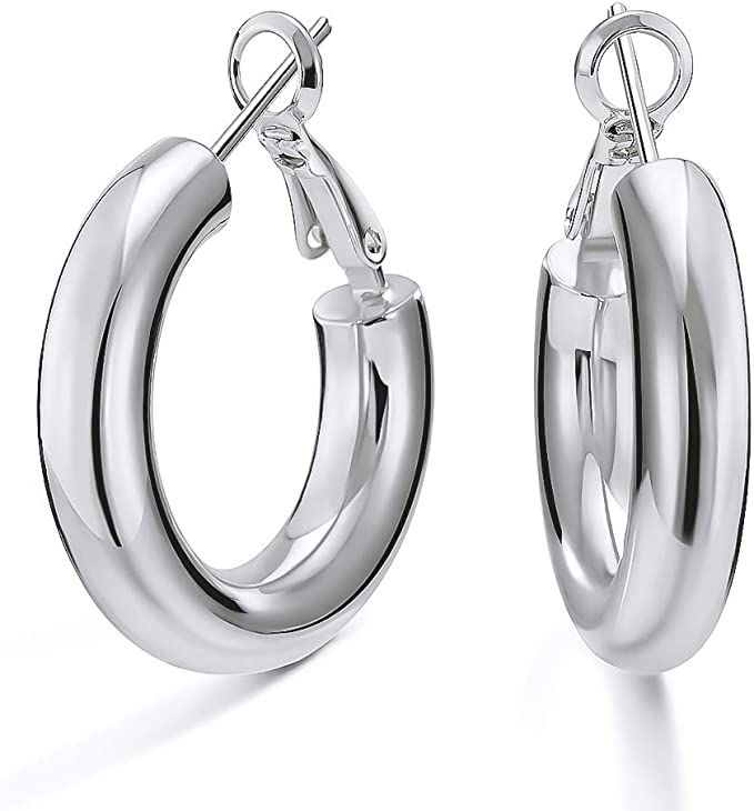 SHOWNII Chunky Gold Hoop Earrings, 14K Gold Plated Chunky Tube Hoop Earrings for Women Lightweigh... | Amazon (US)