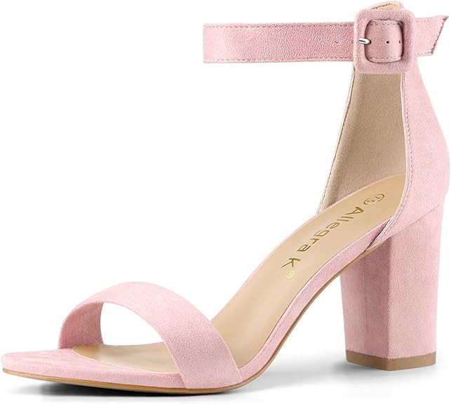 Allegra K Women's Open Toe High Chunky Heel Buckle Ankle Strap Sandals | Amazon (US)