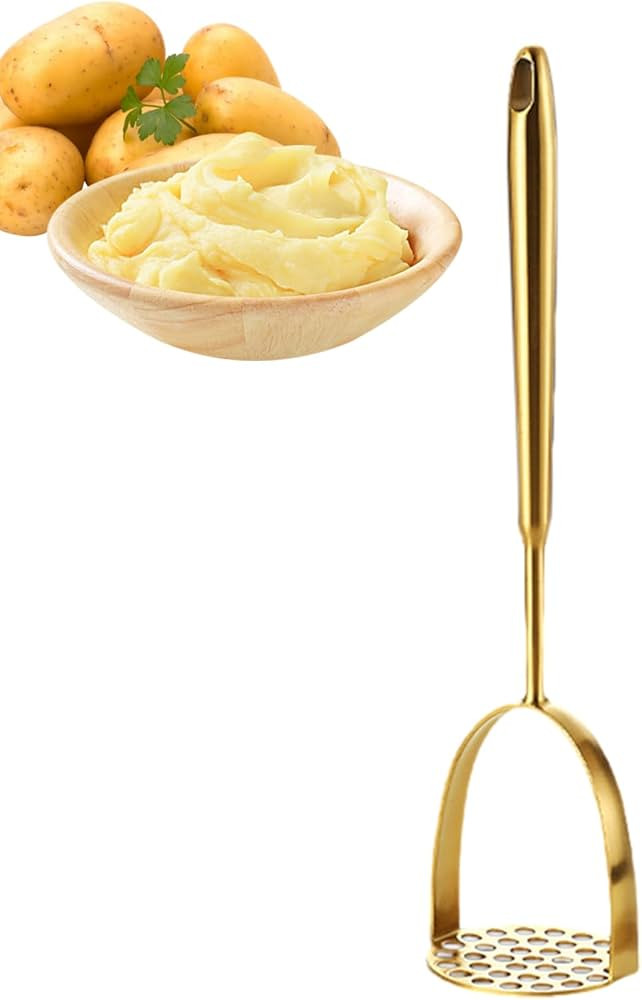 Potato Manual Masher, Handheld Mashed Potato, Non-Slip Handle, Quickly Potato Mash, Professional Masher for Mashed Potatoes, Avocado, Pumpkin, Standard, A - Gold | Amazon (US)