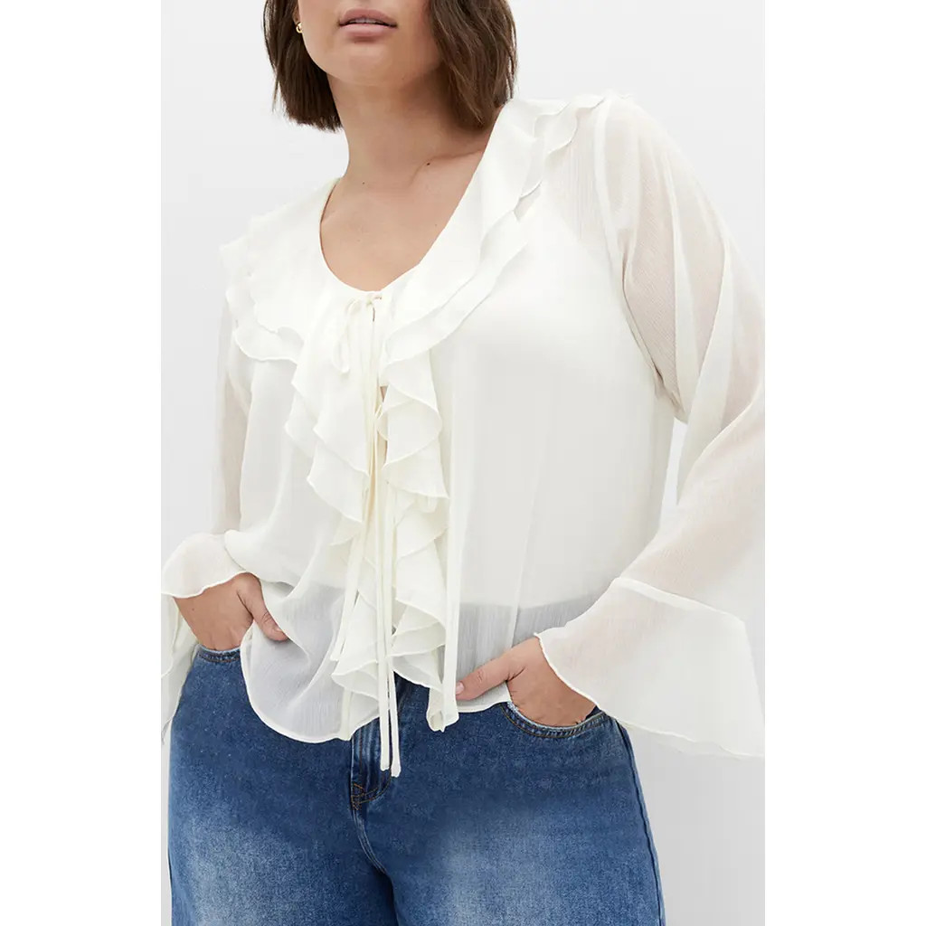 City Chic Lushious Tiered Ruffle Top in Cream at Nordstrom | Nordstrom