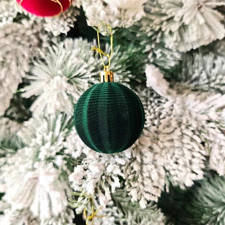 Christmas Tree Ornaments, 30PCS Green Velvet Texture Ball Set Shatterproof Flocked Baubles for Xm... | Walmart (US)
