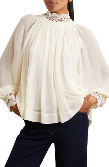 Reiss Czara Lace Accent Smocked Yoke Top in Cream at Nordstrom Rack, Size 2 Us / 6 Uk | Nordstrom Rack