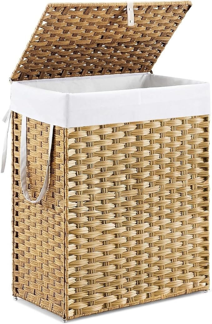 DUMOS Woven Laundry Basket with Lid, 90L Large Capacity Hamper, Removable & Machine-Washable Line... | Amazon (US)