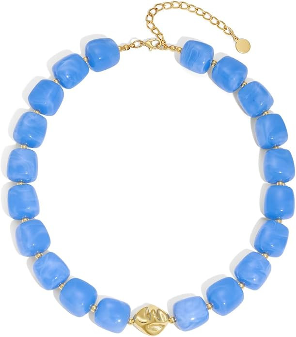 Colorful Chunky Necklaces for Women Multicolored Large Square Acrylic Beads Necklace Trendy Bold ... | Amazon (US)