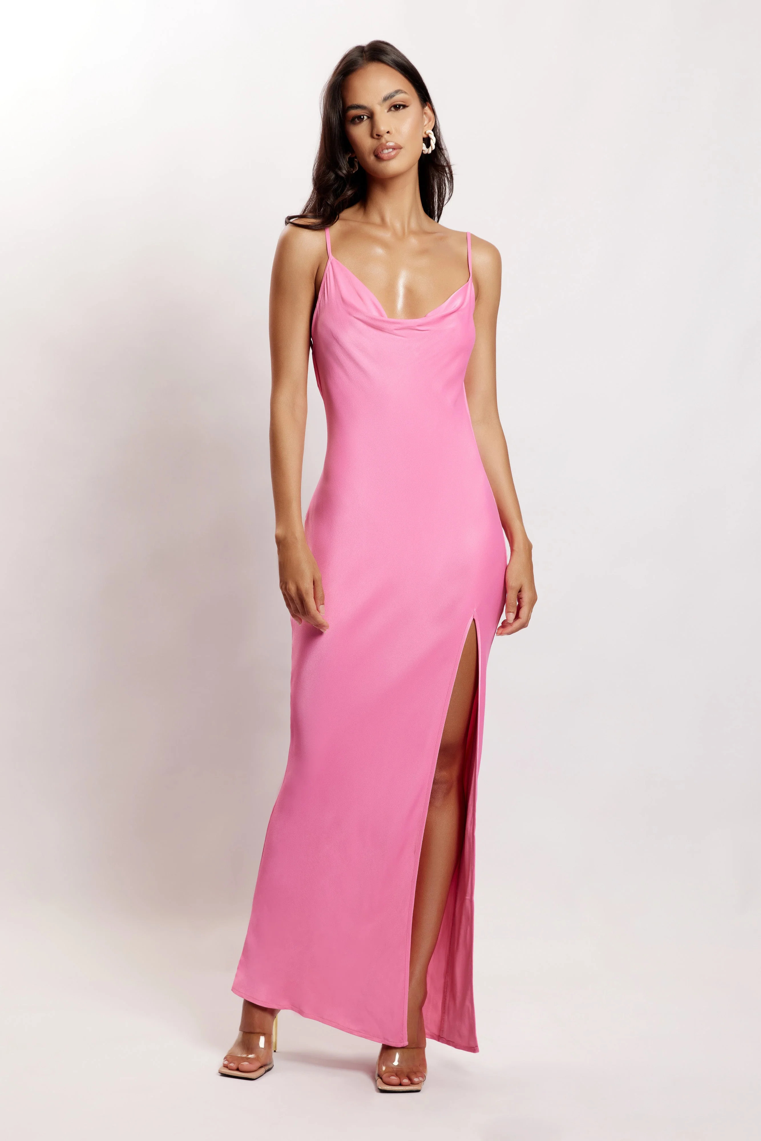 Jade Cowl Neck Backless Maxi Dress - Pink | MESHKI US