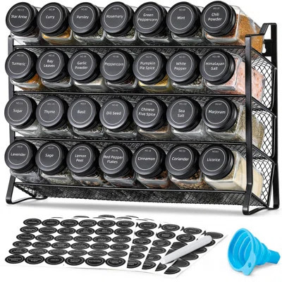 Spice Rack Organizer For Cabinet, Spice Organizer With 28 Empty Spice Jars With Black Lids, Funnel, Spice Labels, Seasoning Organizer For Countertop, | Wayfair North America
