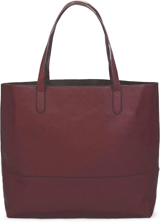 Large Vegan Leather Tote - Womens Slouchy Shoulder Bag with Open Top | Amazon (US)