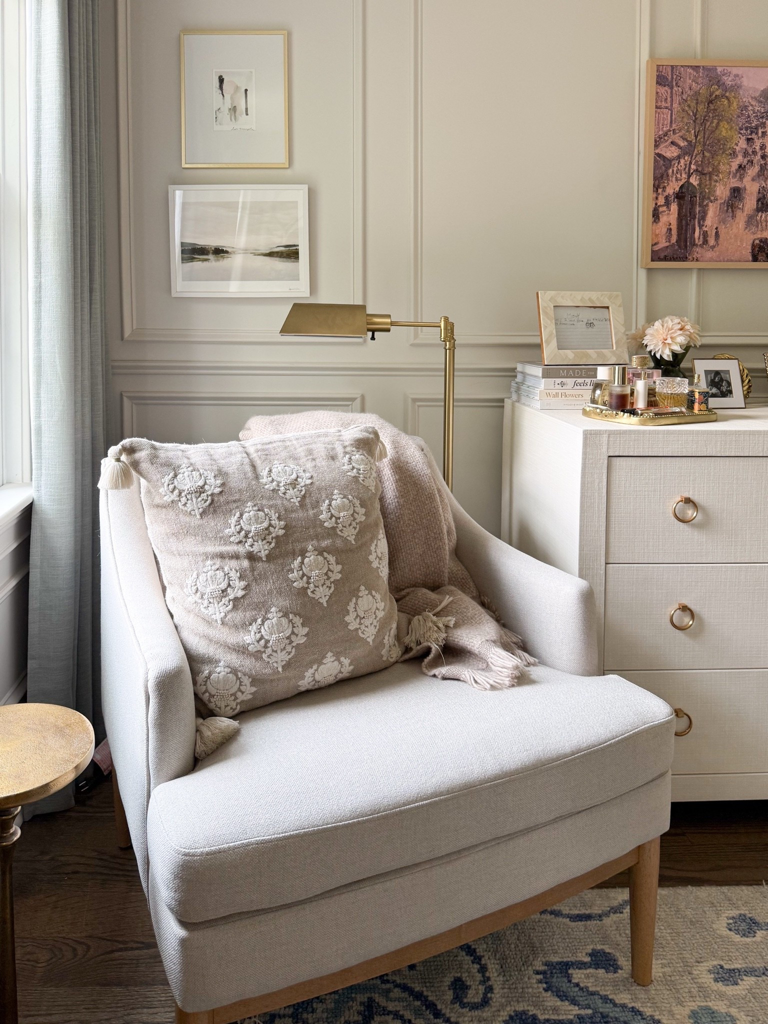 A cozy corner doesn’t have to be complicated. This little setup combines all of my favorite elements: a comfortable accent chair, layered pillows and a throw, a warm brass floor lamp, and artwork that gives the space personality. It’s the kind of corner that naturally becomes your spot for morning coffee, an afternoon read, or a few quiet minutes at the end of the day.

accent chair, cozy reading nook, bedroom corner, floor lamp, brass lamp, throw pillows, throw blanket, bedroom décor, home décor inspiration, Girl on the Hudson

#LTKHome #LTKSeasonal #LTKselfcare