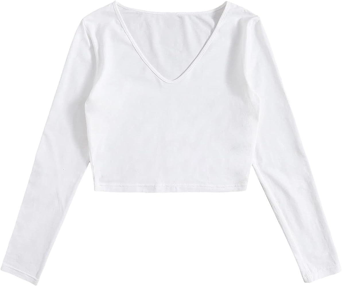 Floerns Women's Casual Slim Fit Basic Long Sleeve Solid Crop Tee Top | Amazon (US)