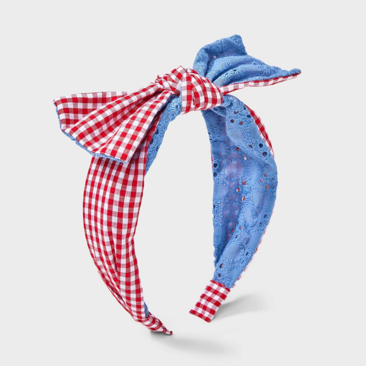 Girls' Headband Eyelet & Gingham with Bow - Cat & Jack™ Red/Blue | Target