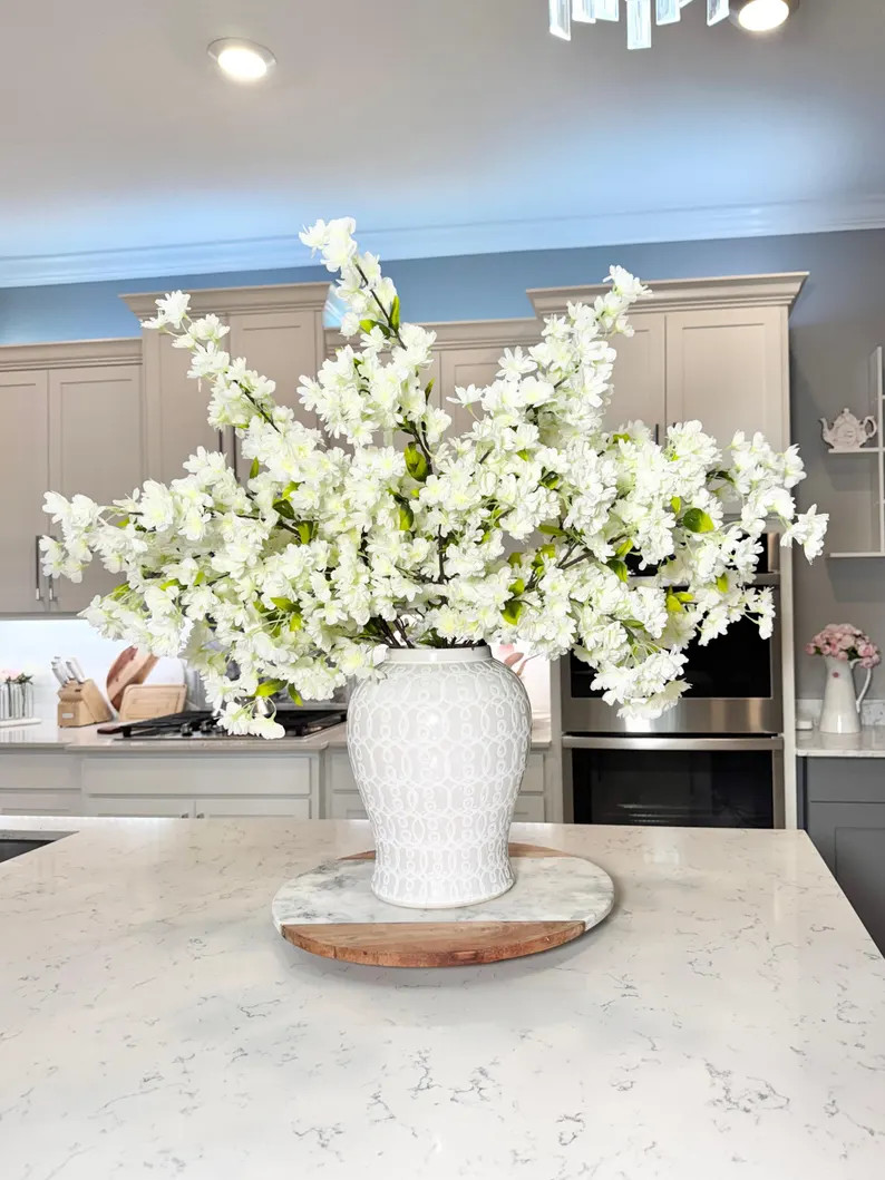 Japan White Cream Silk Cherry Blossom Flower Branches 40” Tall, Set of 3 | Realistic Faux Flora... | Etsy (US)