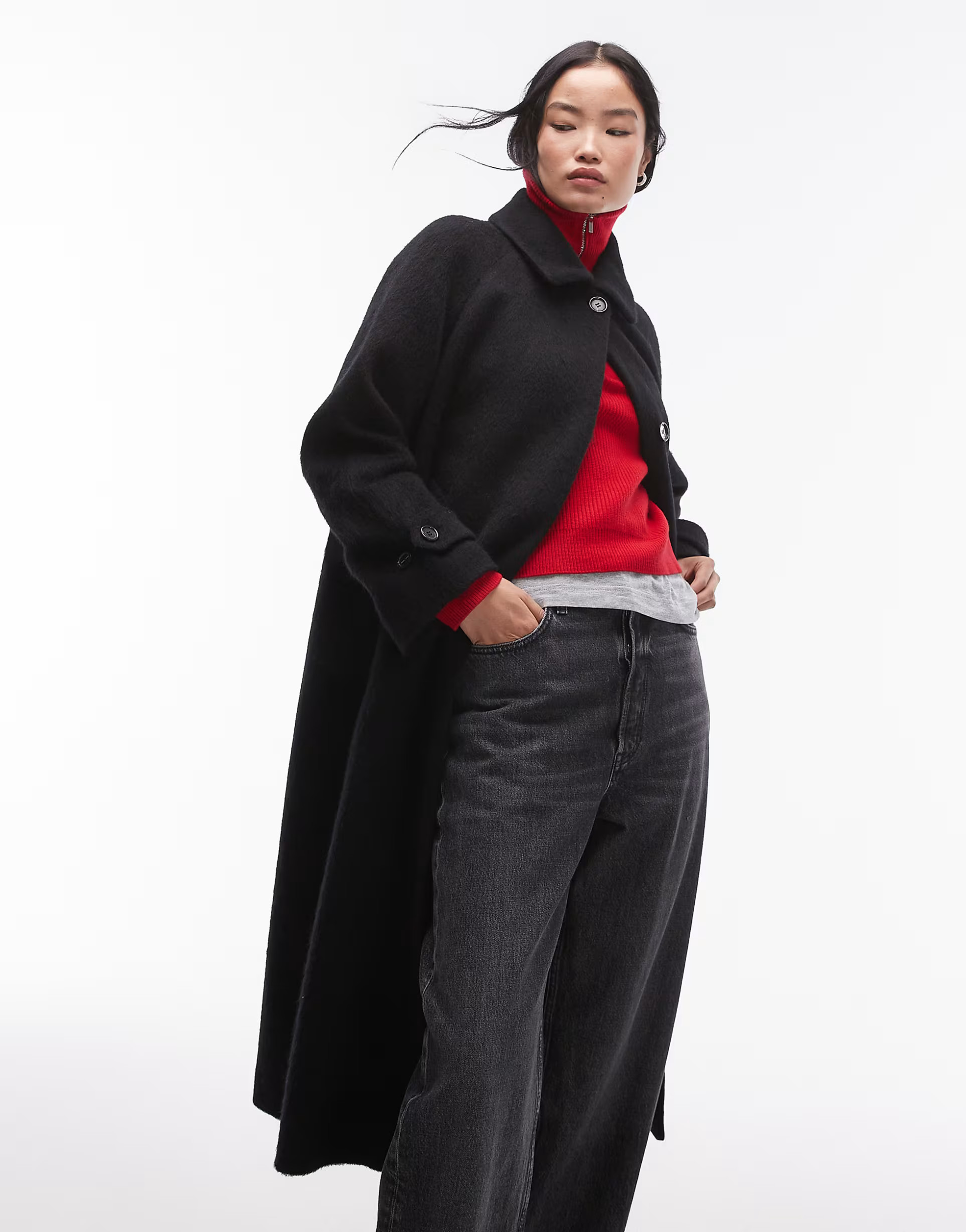 ARKET brushed wool blend oversized midi coat in black | ASOS (Global)