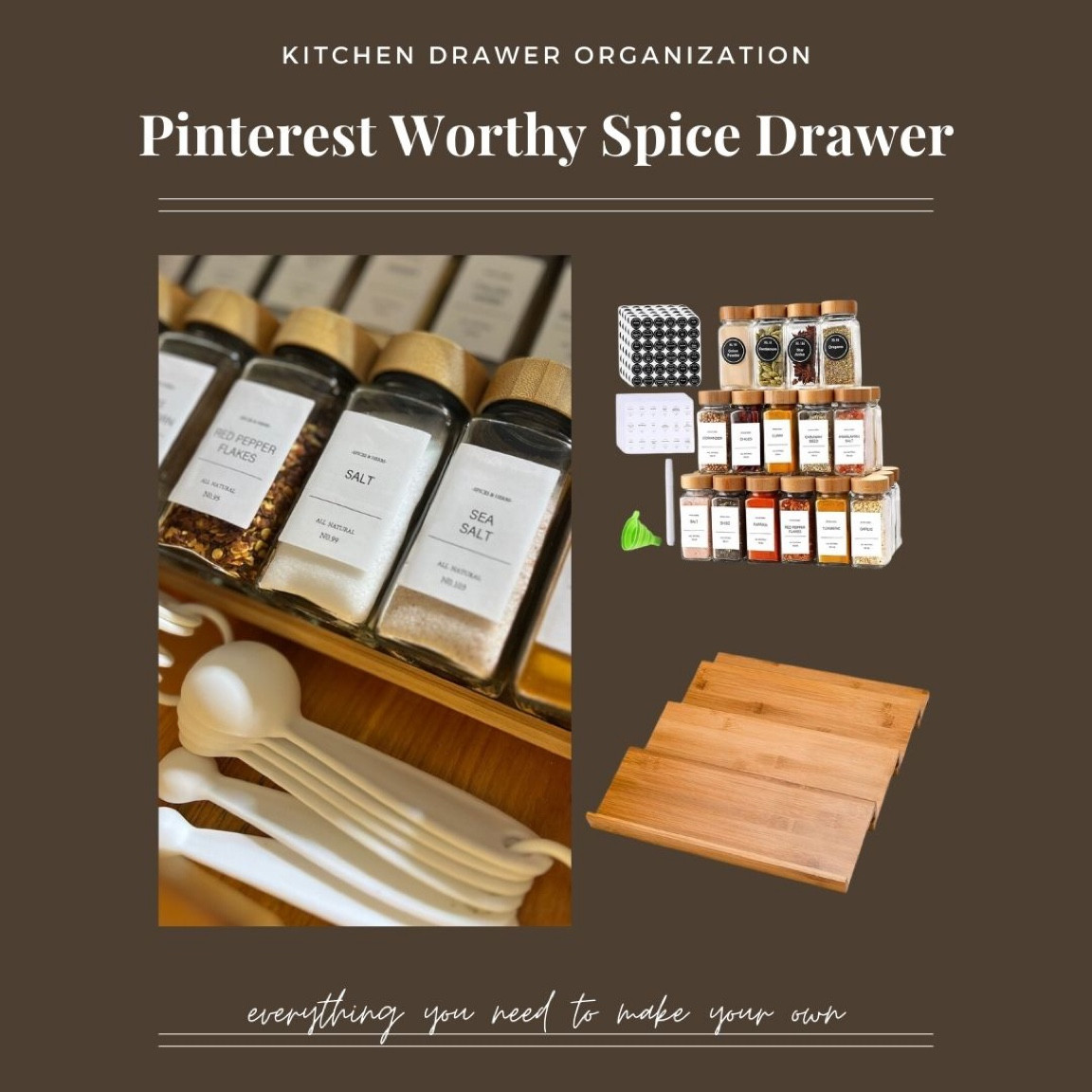 Spice rack for small kitchen, spice drawer, matching spice jars , pretty spice rack