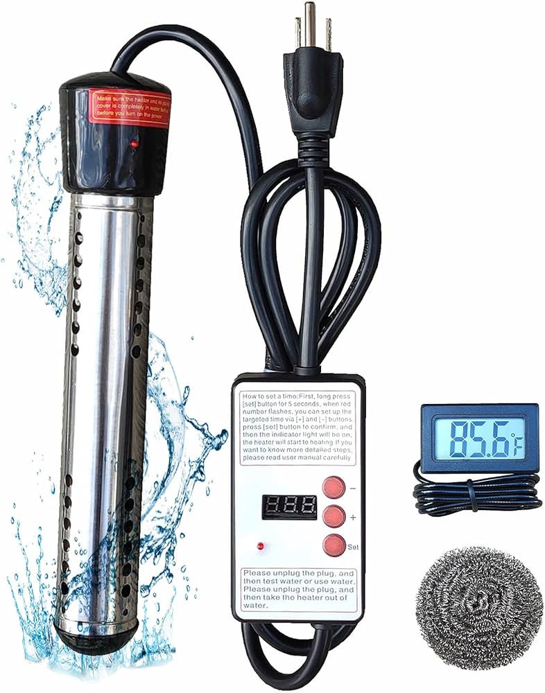 1500W Electric Immersion Water Heater for Bucket, Bathtub Heater with Timed Power Outage, Small P... | Amazon (US)