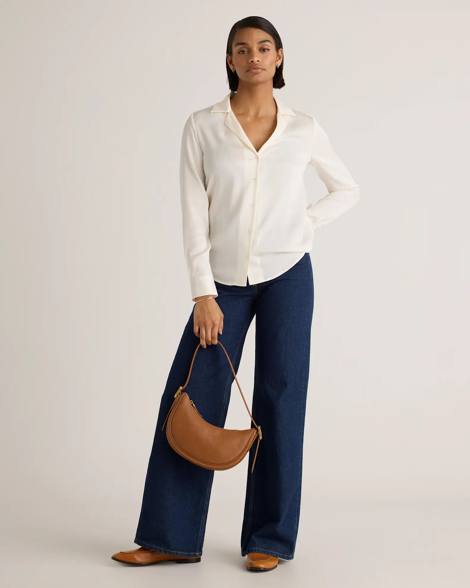 Washable Stretch Silk Notch Collar Blouse | Quince