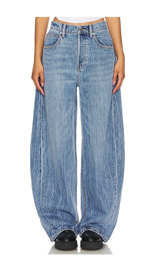 Oversized Rounded Low Rise Jean Creased Wash in Vintage Light Indigo | Revolve Clothing (Global)