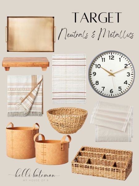 Target Neutrals and Metallic Home decor . Trays, stands, clock, baskets, rugs and organization. 


#LTKhome #LTKFind #LTKSeasonal