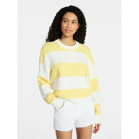 No Boundaries Drop Shoulder Crewneck Pullover Sweater, Midweight, Women's XXS-XXL | Walmart (US)