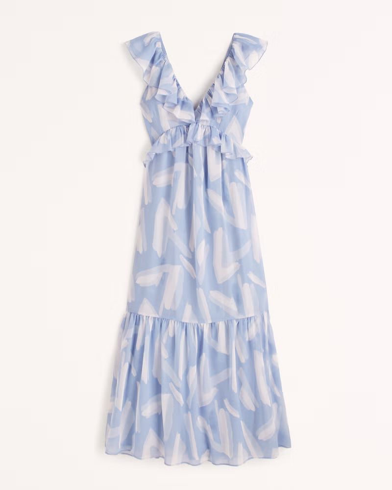 Abercrombie & Fitch Women's Drama Ruffle Maxi Dress in Blue Pattern - Size XXS TLL | Abercrombie & Fitch (US)